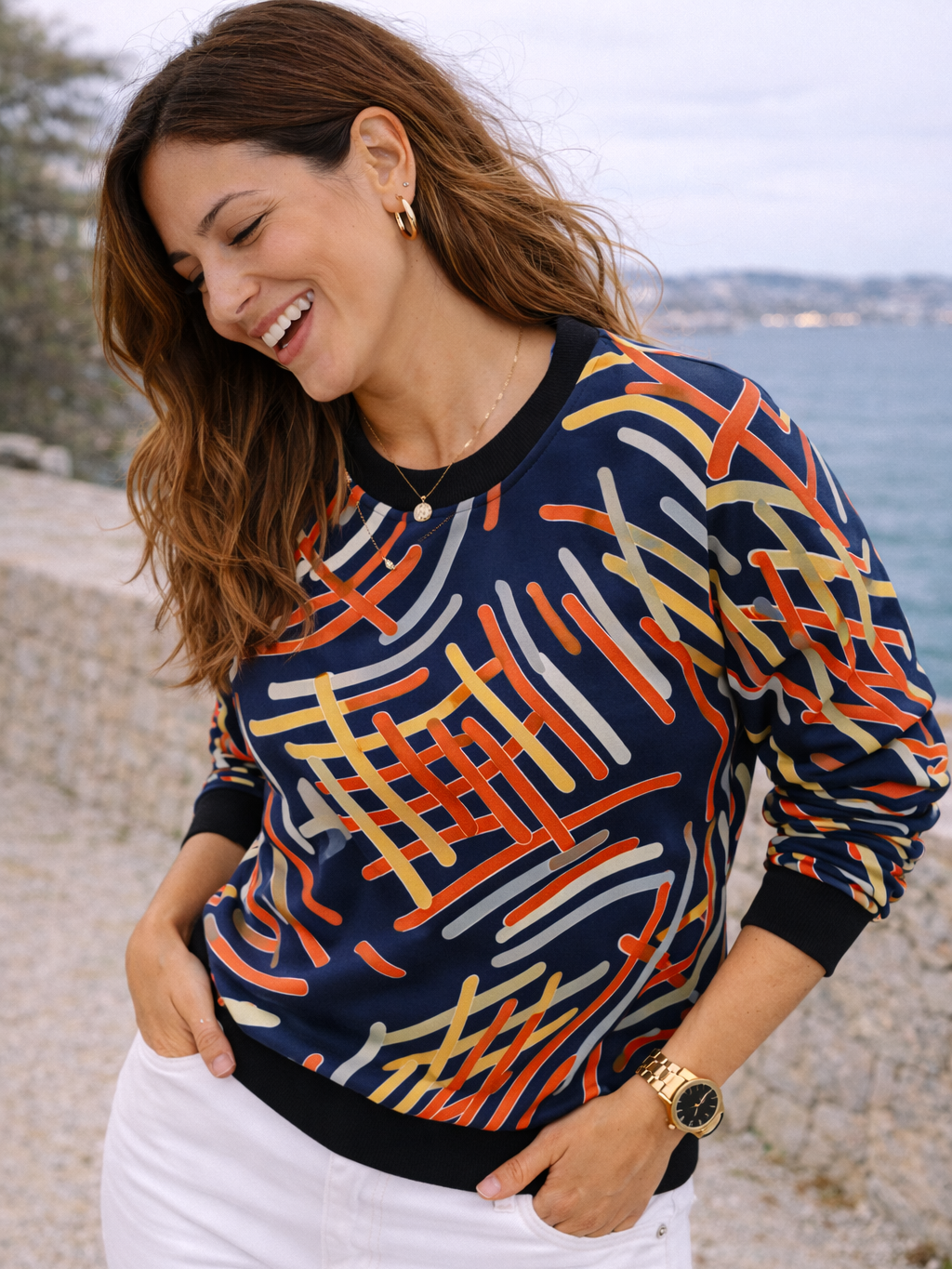 Bright Abstarct Stripes Print Sweatshirt