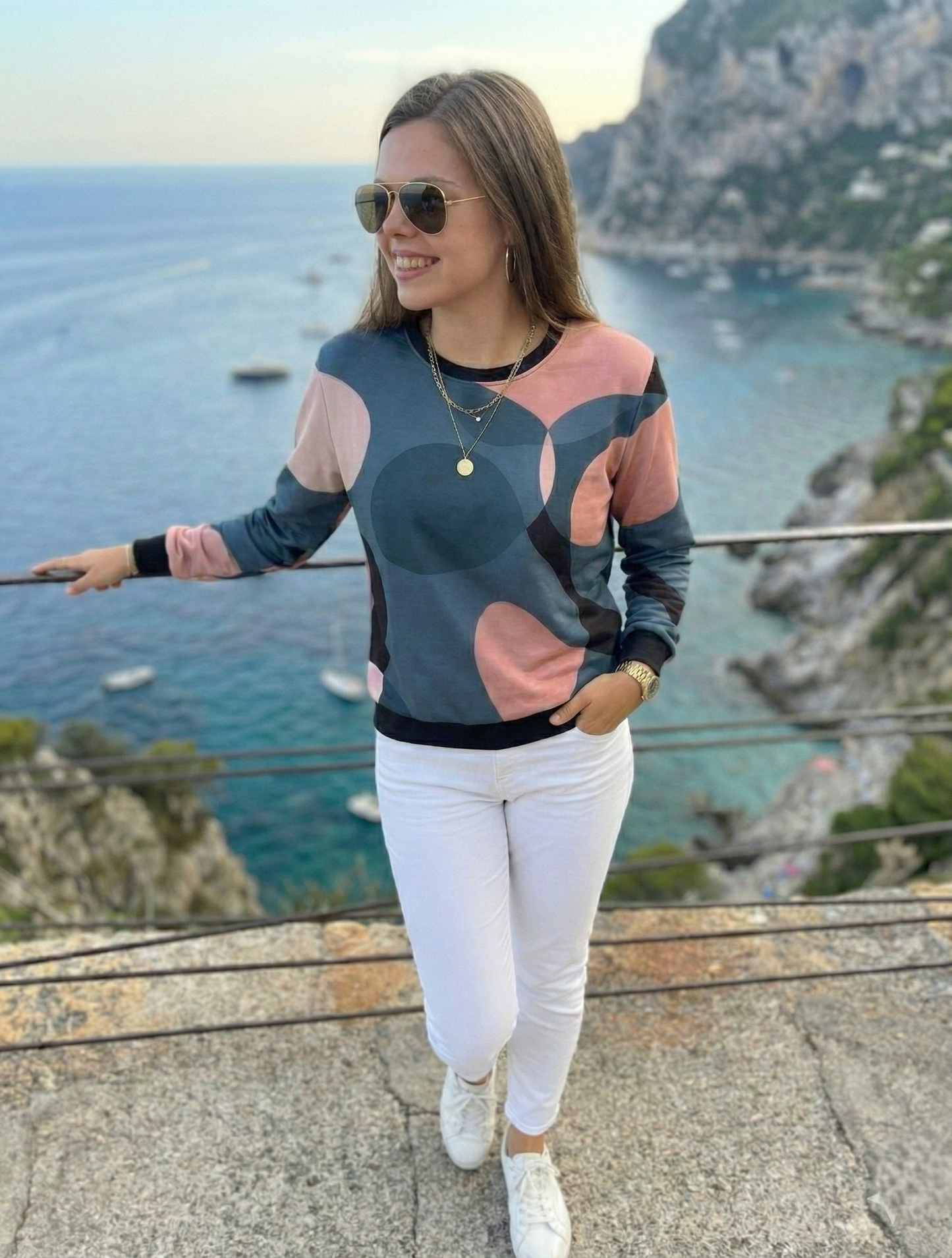 Bright Fluid Abstract Print Sweatshirt