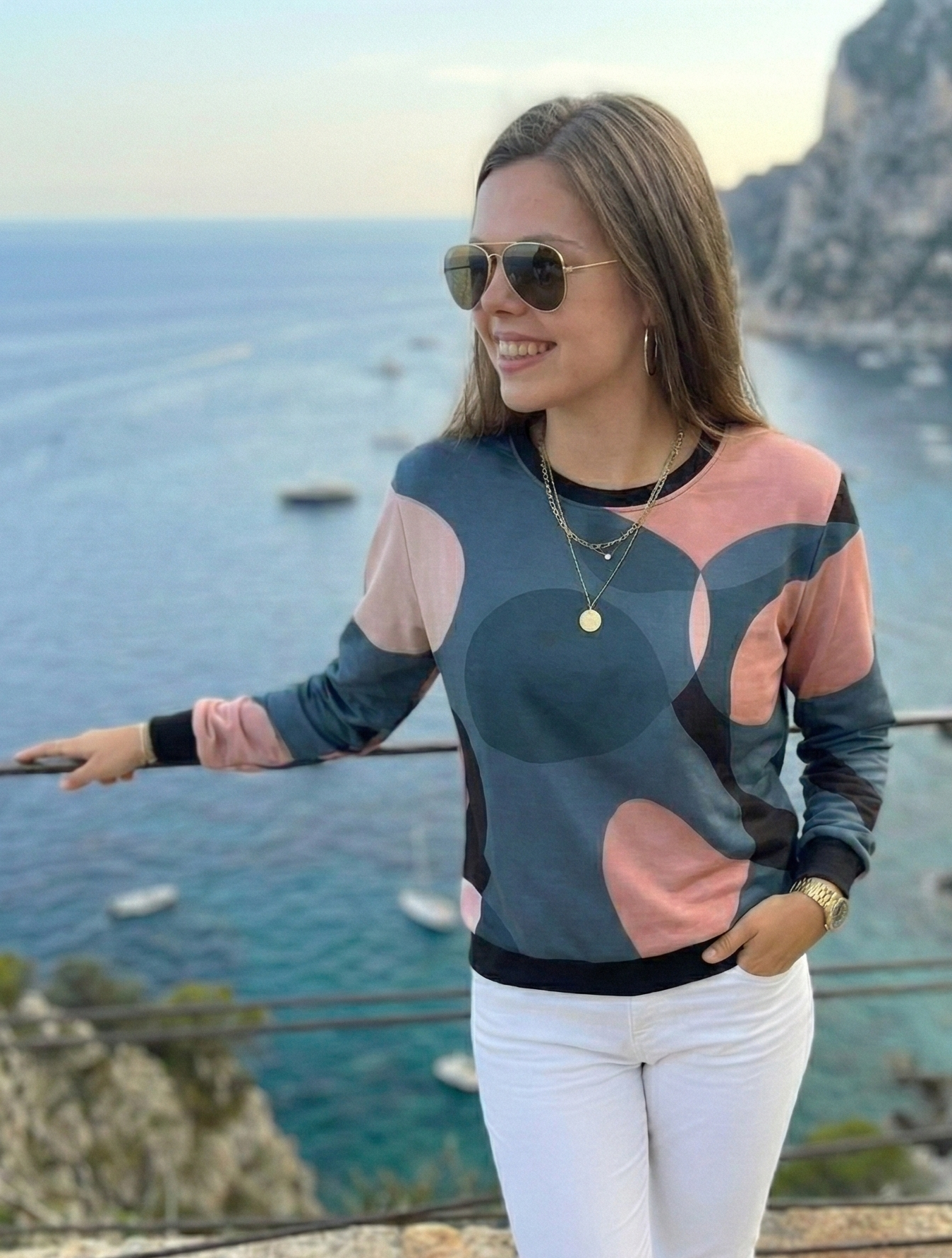 Bright Fluid Abstract Print Sweatshirt