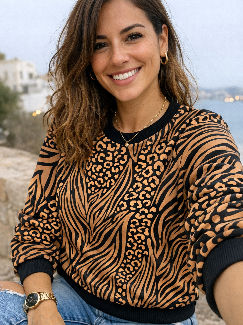 Stylish Animal Print Brown Sweatshirt