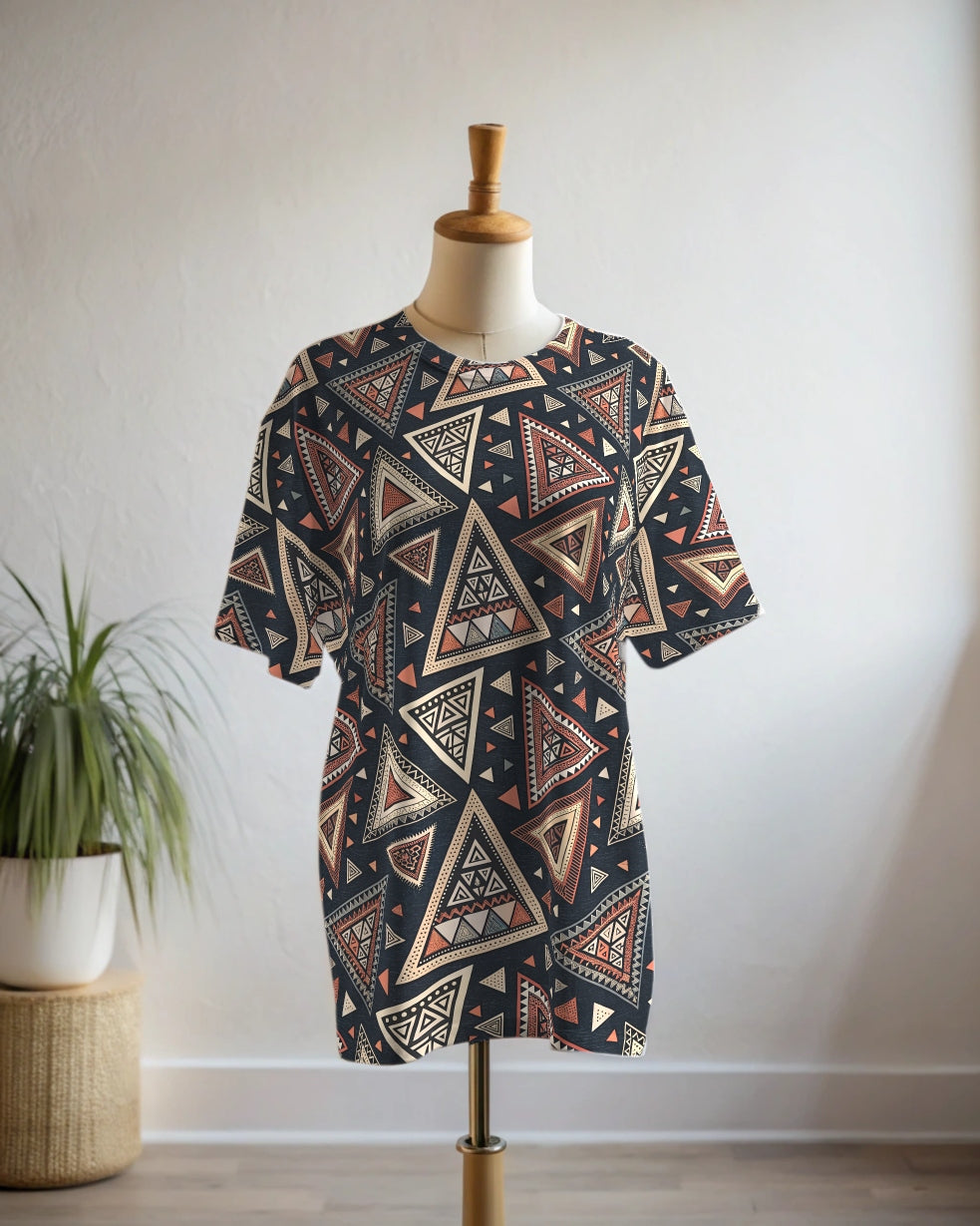 Attractive Egyptian Brown Print Premium Oversized Tee With Tummy Tuck Body Shaping Leggings Co-ord Set