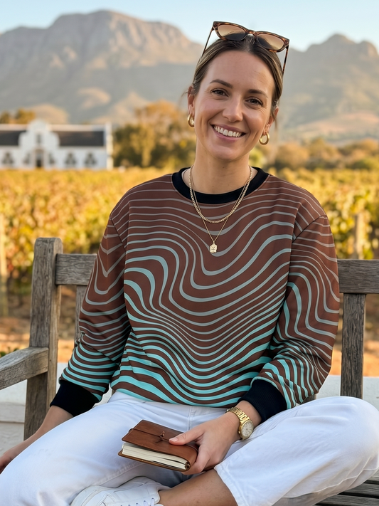 Cute Wave Print Brown Sweatshirt