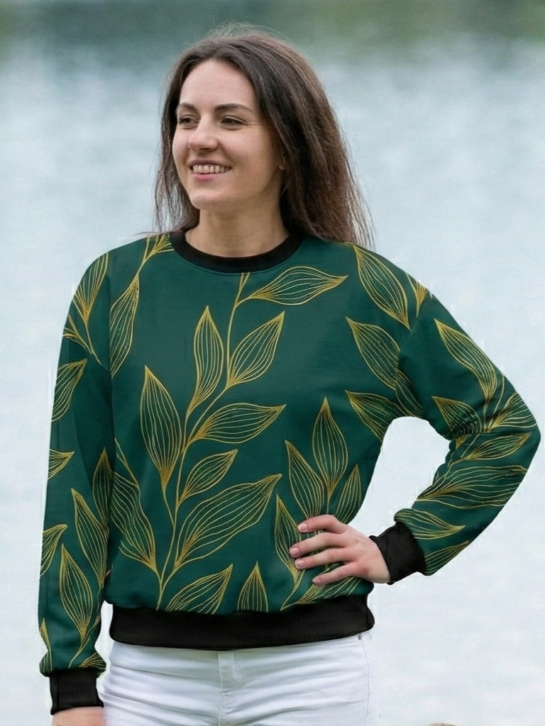 Cambridge Vibe Sweet Leaf Print Green Sweatshirt