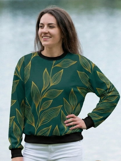 Cambridge Vibe Sweet Leaf Print Green Sweatshirt