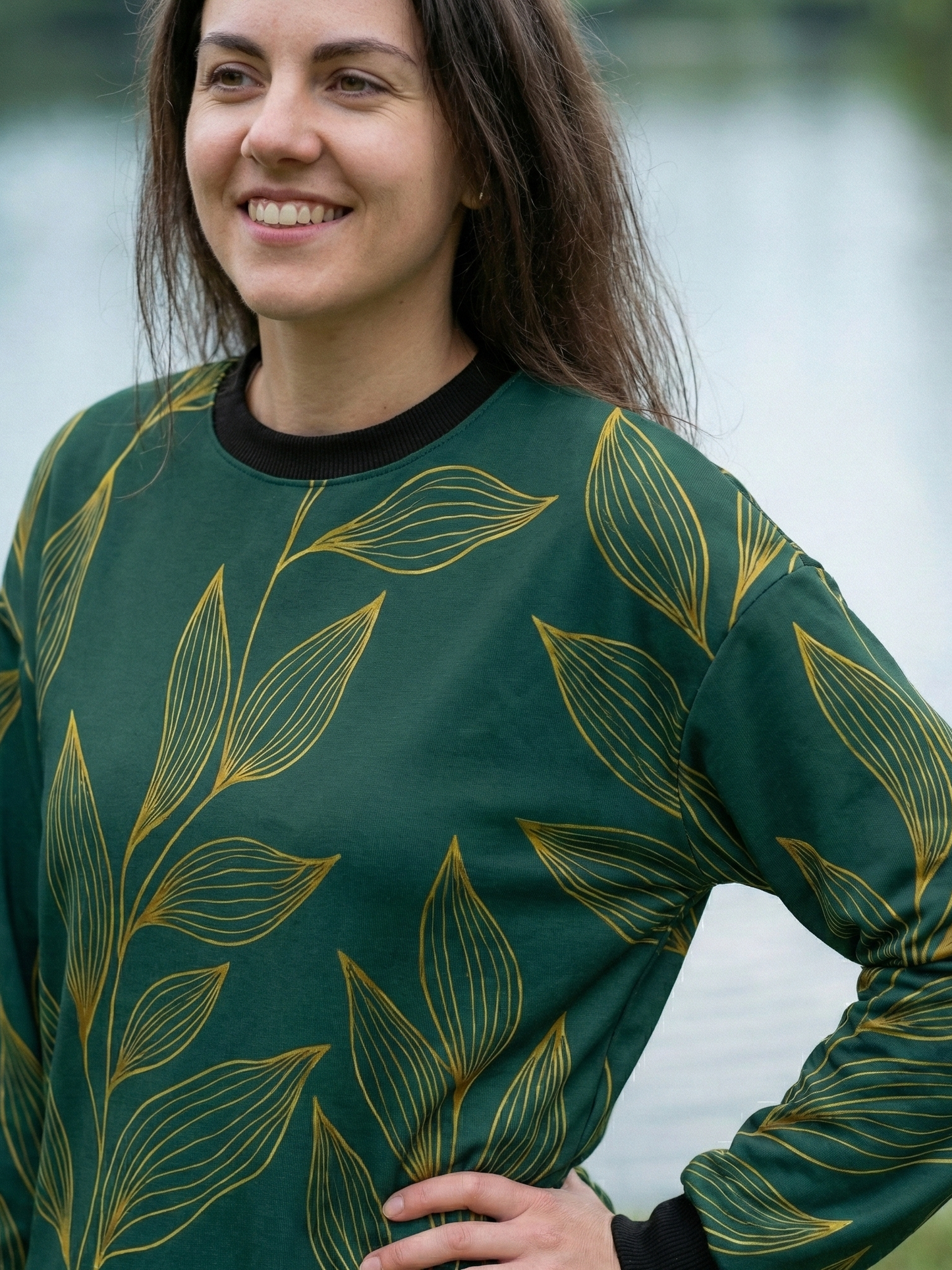 Cambridge Vibe Sweet Leaf Print Green Sweatshirt