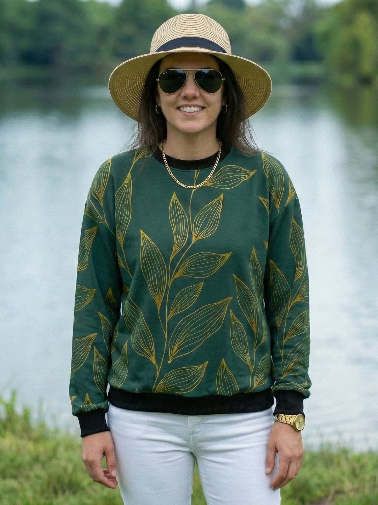 Cambridge Vibe Sweet Leaf Print Green Sweatshirt