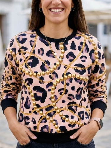 Chic Cheetah Print With Pearls Pink Sweatshirt