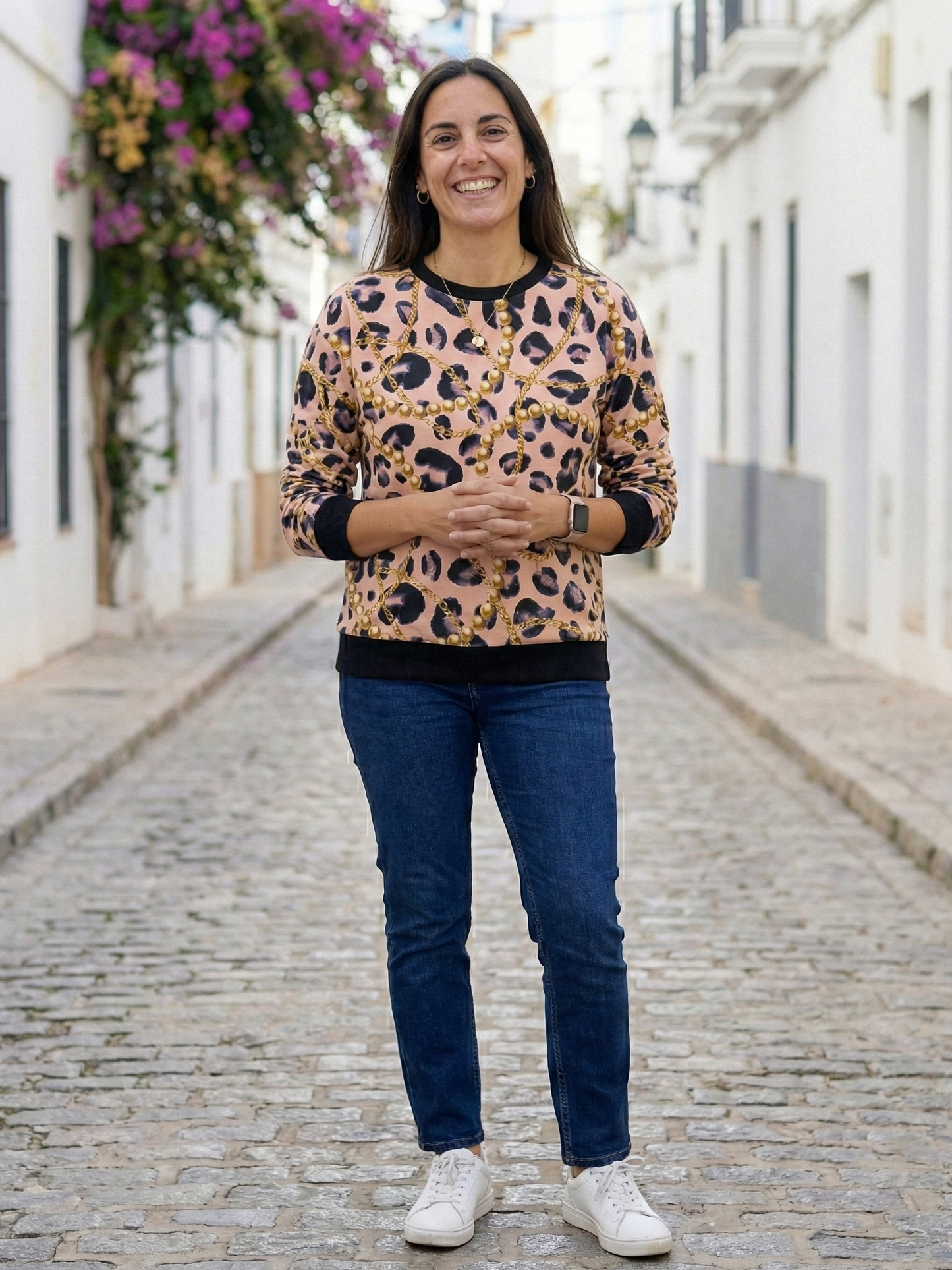 Chic Cheetah Print With Pearls Pink Sweatshirt