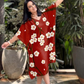 Charming Cherry Blossom Print Red Kaftan Dress
