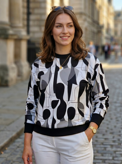 Smart Abstract Print Black Sweatshirt