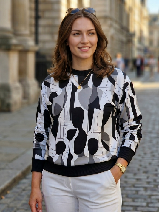 Smart Abstract Print Black Sweatshirt