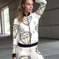 Dazzling Diamond Print Bomber Jacket With Beige Leggings Co Ord Set