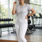 Minimalist Abstract Print | Activewear Coord Set Tshirt With Tummy Tuck White Leggings | Multi Sport | Odour Free
