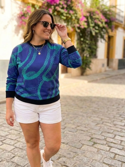 Classy Radiant Print Blue Sweatshirt