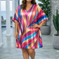 Elegant Abstract Feather Print Pink Kaftan Dress