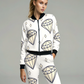 Dazzling Diamond Print Beige Bomber Jacket