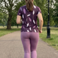 Pleasing Leaf Print | Activewear Coord Set Tshirt With Tummy Tuck Purple Leggings | Multi Sport | Odour Free