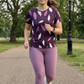 Pleasing Leaf Print | Activewear Coord Set Tshirt With Tummy Tuck Purple Leggings | Multi Sport | Odour Free