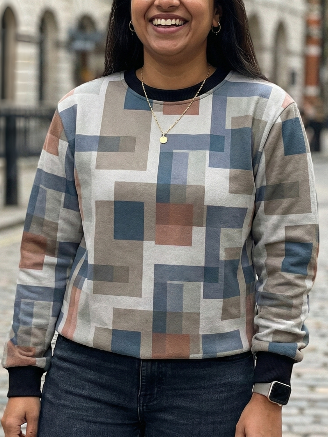 Classy Geometric Print Green Sweatshirt