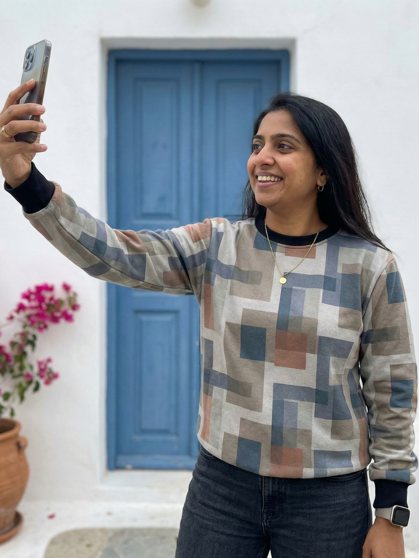 Classy Geometric Print Green Sweatshirt