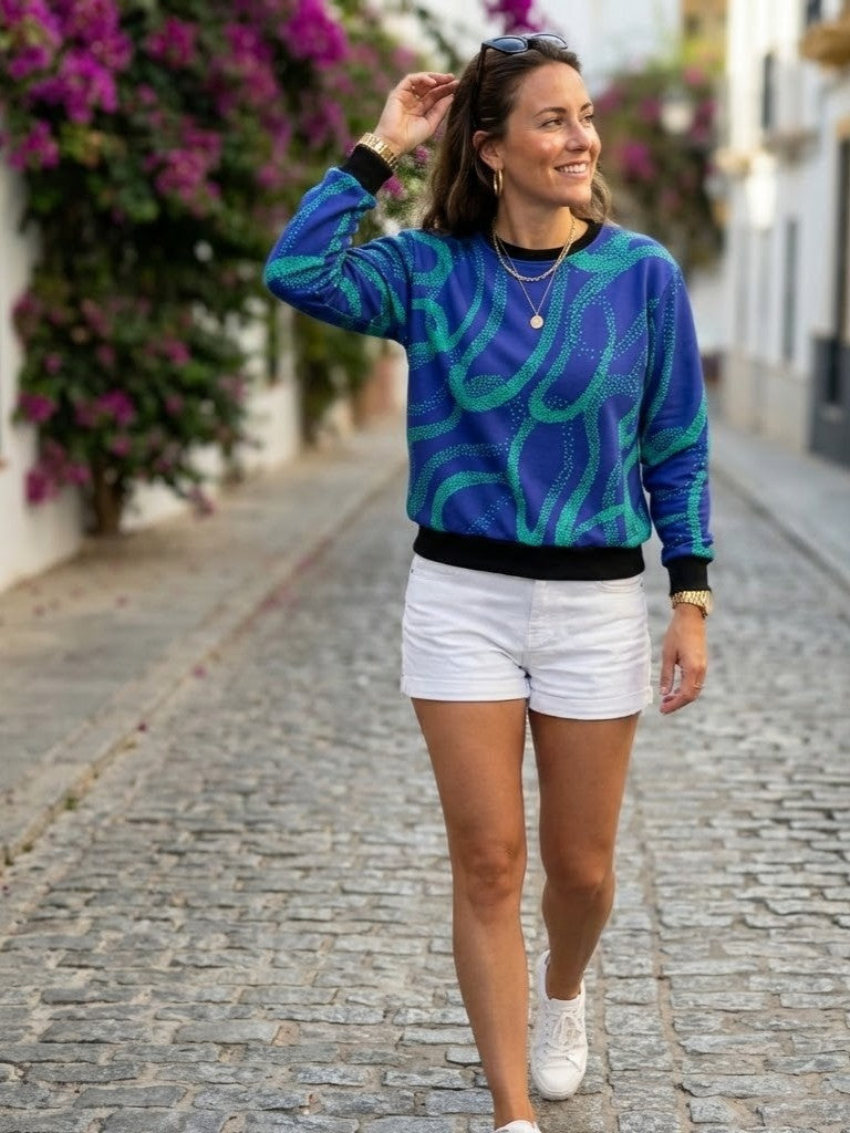 Classy Radiant Print Blue Sweatshirt