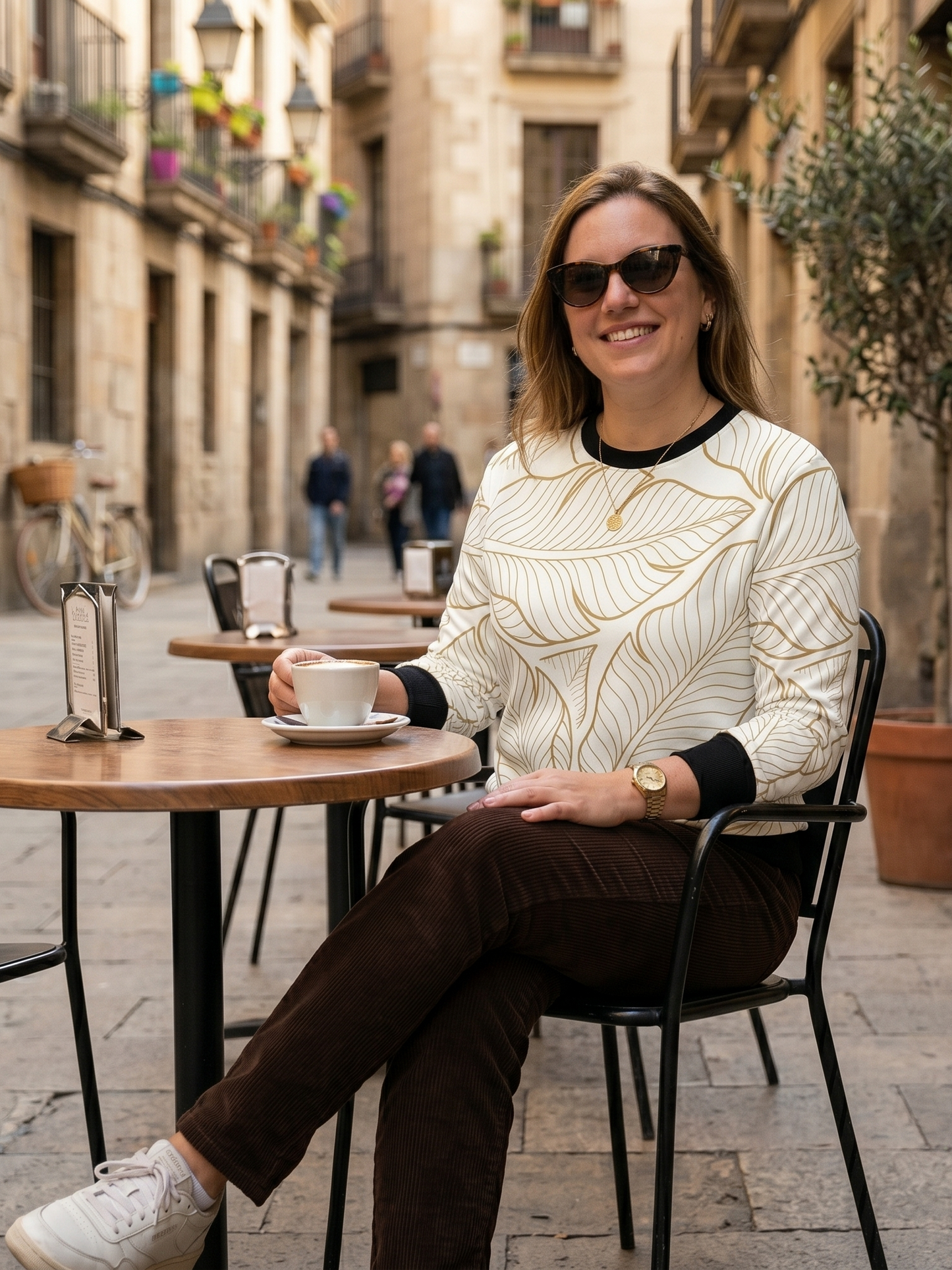 Classy Brown Leaf Print Beige Sweatshirt