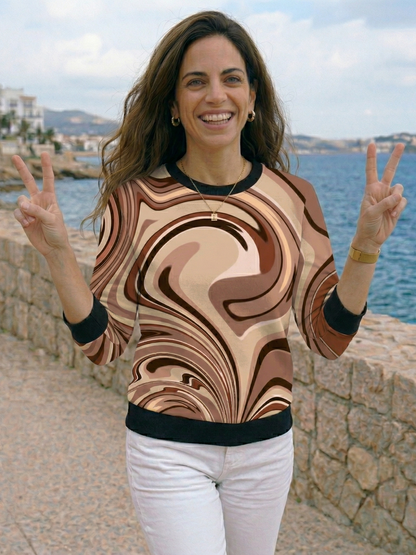 Musthave Fluid Print Coffee Sweatshirt