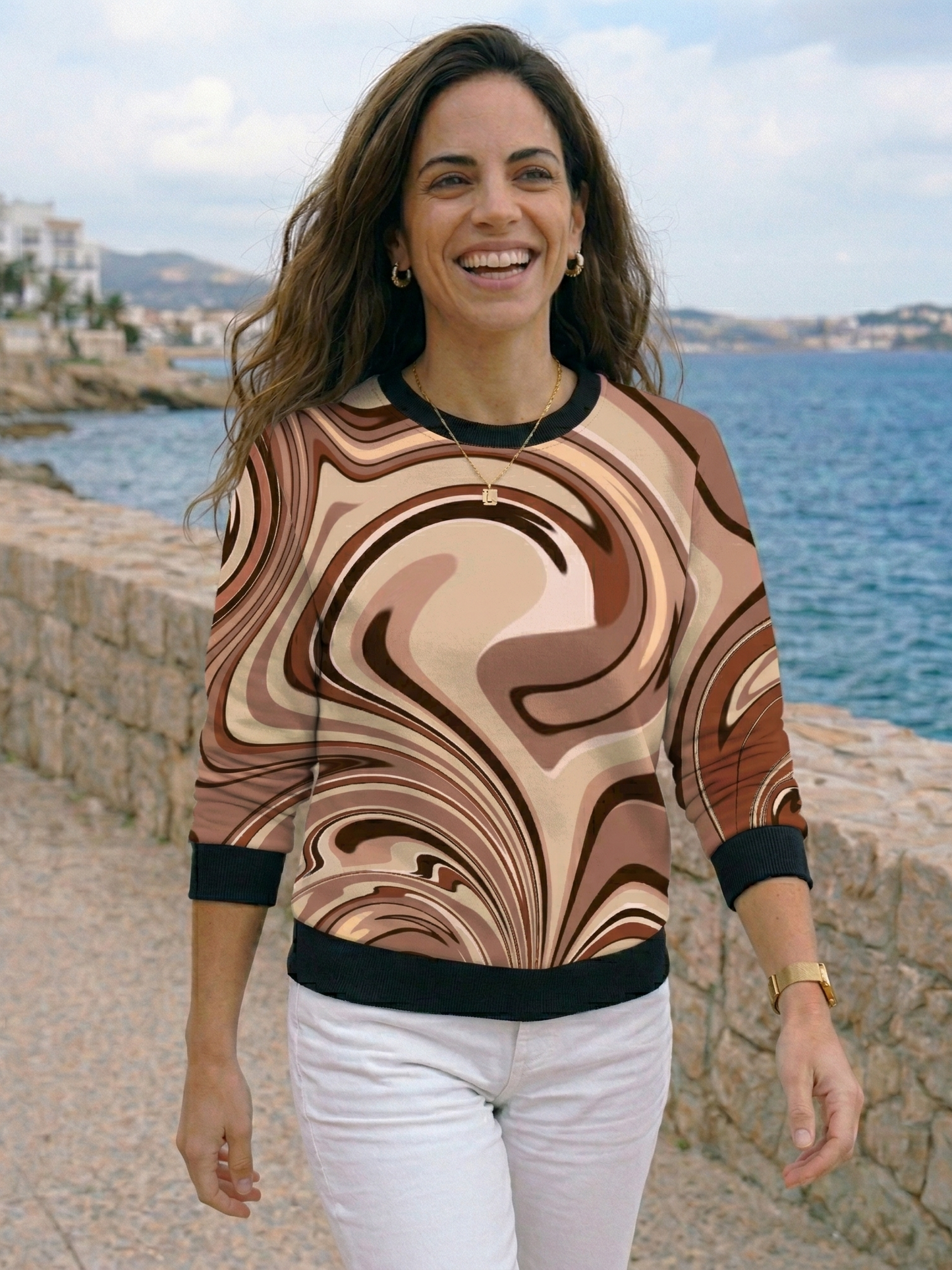 Musthave Fluid Print Coffee Sweatshirt