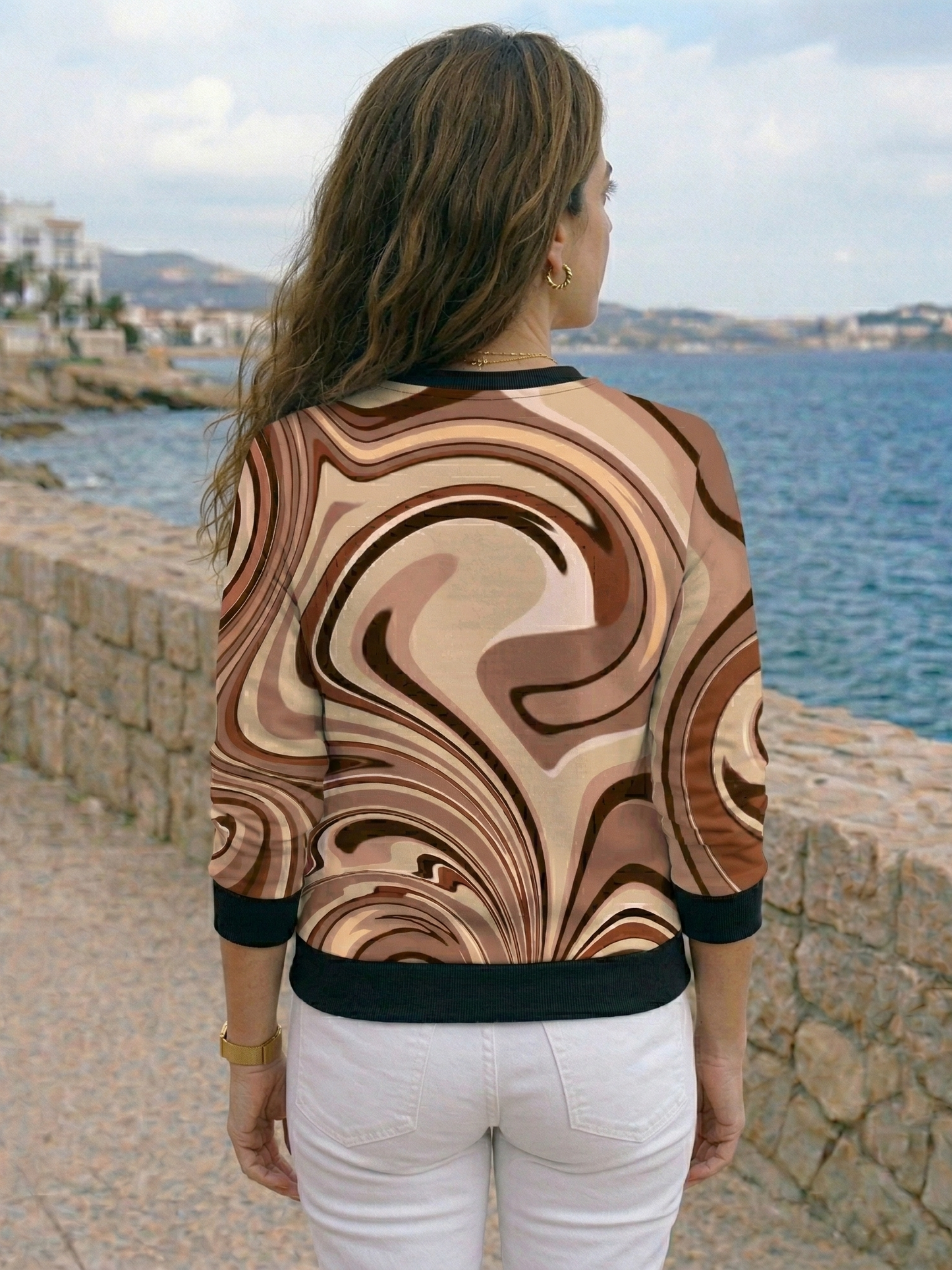 Musthave Fluid Print Coffee Sweatshirt