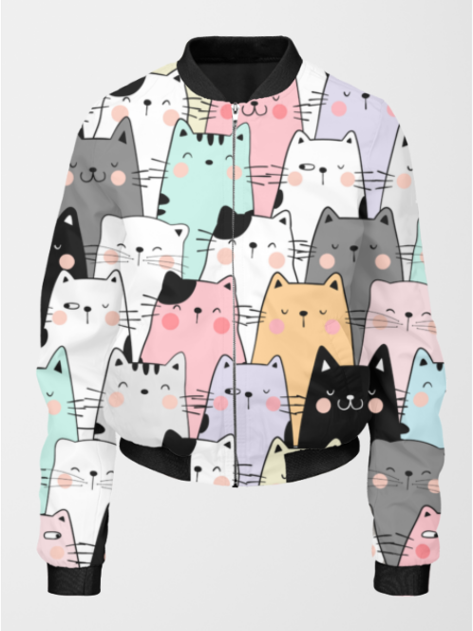 Super Cute Cats Print Bomber Jacket With Leggings Co Ord Set