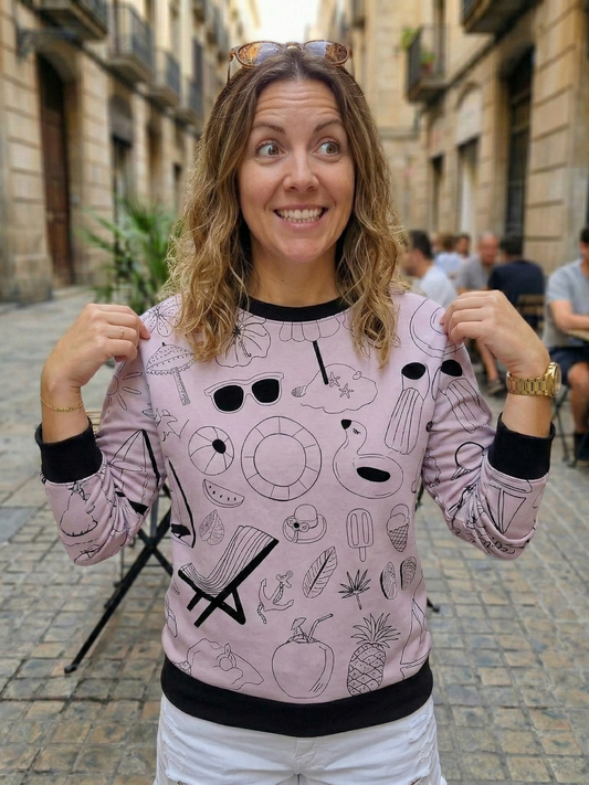 Cute Doodle Art Print Pink Sweatshirt