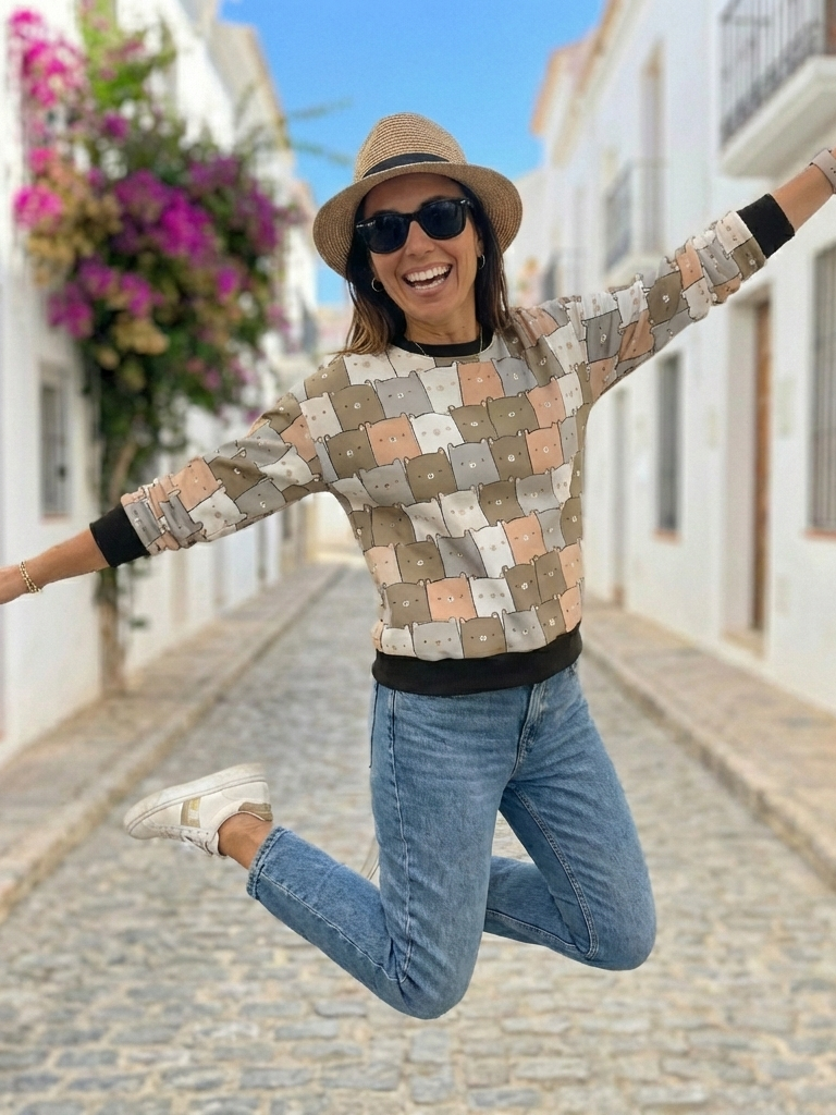 Cute Kitten Print Multi Coloured Sweatshirt