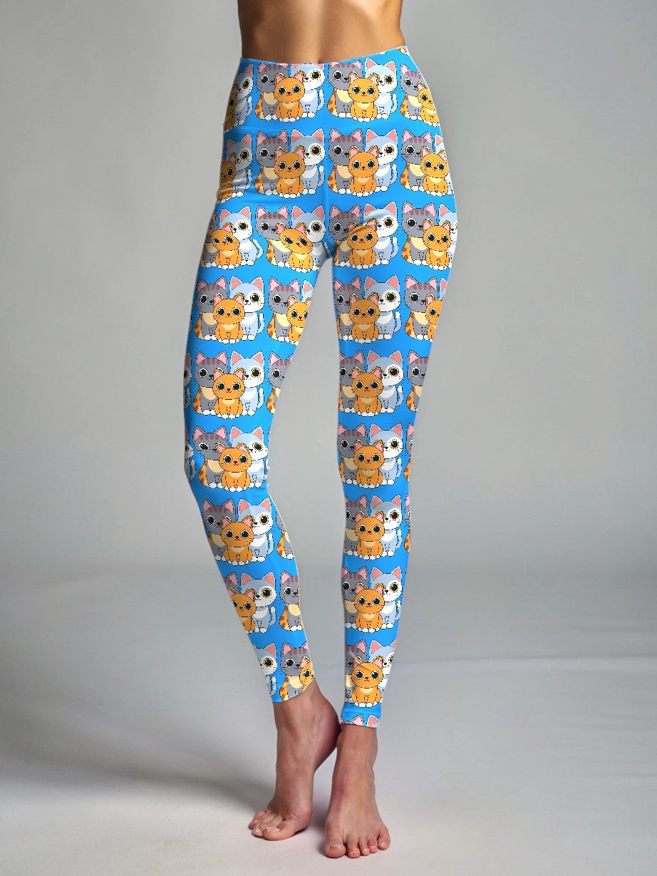 Premium Leisure Wear Cute Cats Print Oversized Tee With Tummy Tuck Body Shaping Leggings Co-ord Set