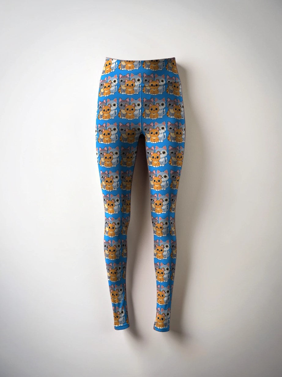 Premium Leisure Wear Cute Cats Print Oversized Tee With Tummy Tuck Body Shaping Leggings Co-ord Set