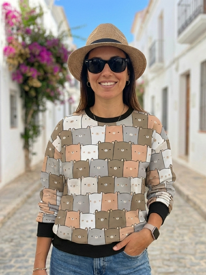 Cute Kitten Print Multi Coloured Sweatshirt