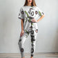 Cute Panda Print Premium Oversized Tee With Tummy Tuck Body Shaping Leggings White Co-ord Set