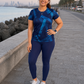 Sporty Geometric Print | Activewear Coord Set Tshirt With Tummy Tuck Blue Leggings | Multi Sport | Odour Free