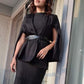 Powerful Office Cloak Jacket With Striped Dress Set
