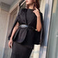 Powerful Office Cloak Jacket With Striped Dress Set