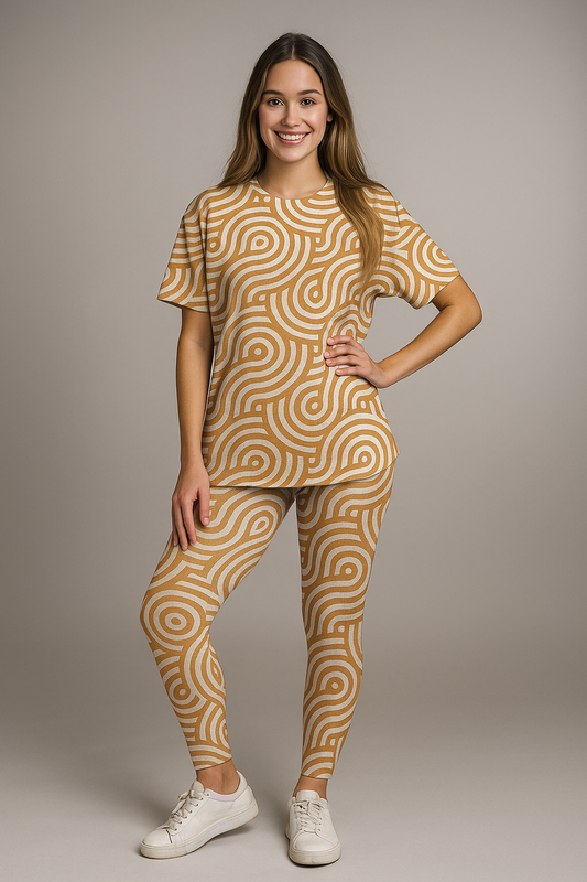 Elegant Swirl Print Premium Oversized Tee With Tummy Tuck Body Shaping Leggings Co-ord Set