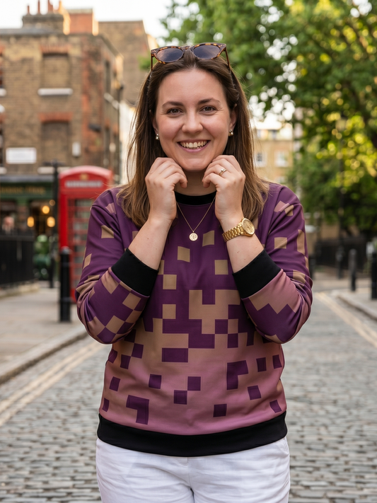 Elegant Pixel Print Purple Sweatshirt