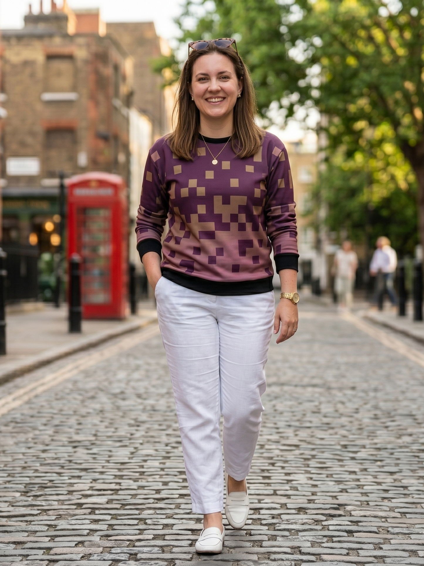 Elegant Pixel Print Purple Sweatshirt