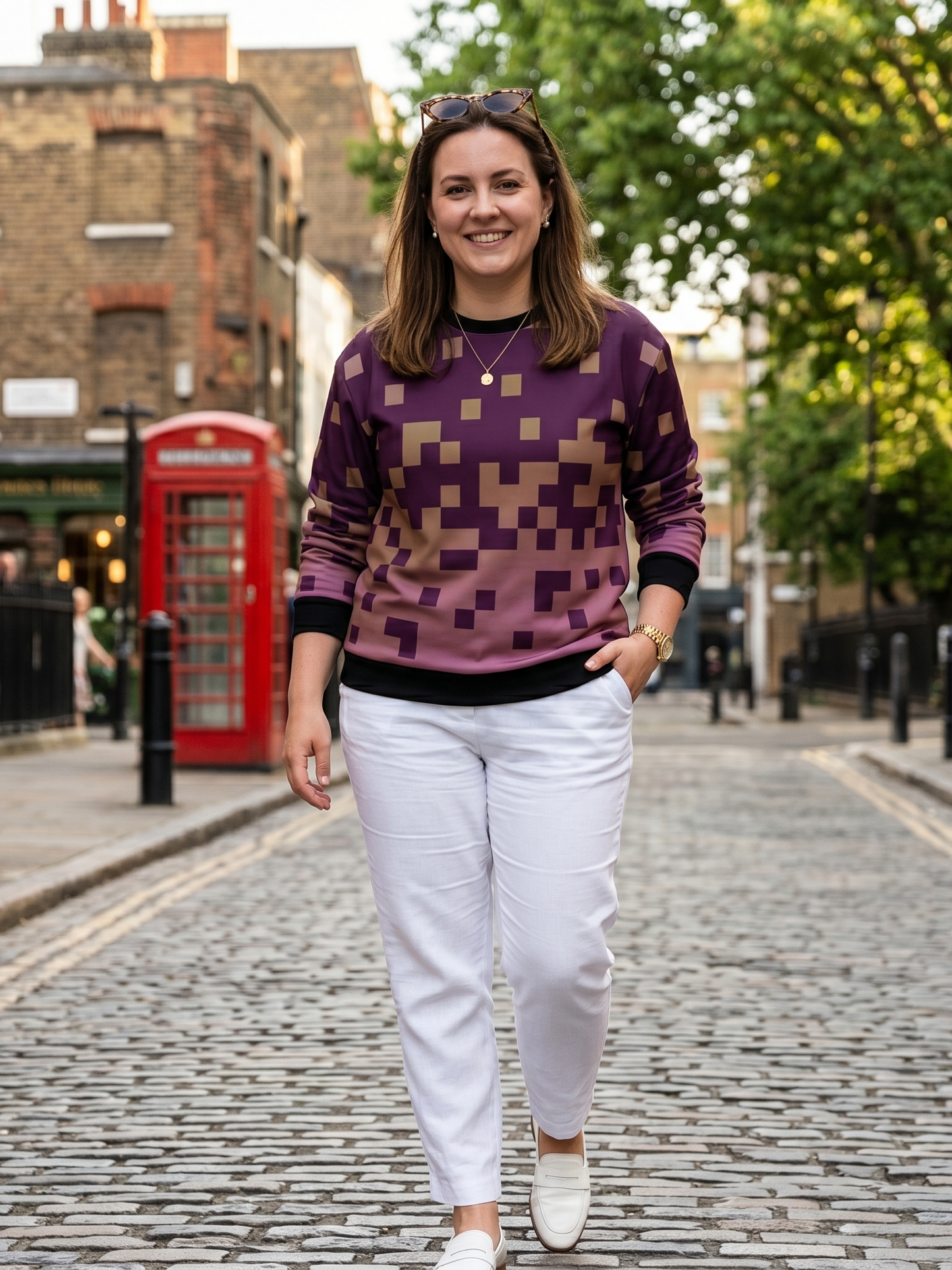 Elegant Pixel Print Purple Sweatshirt