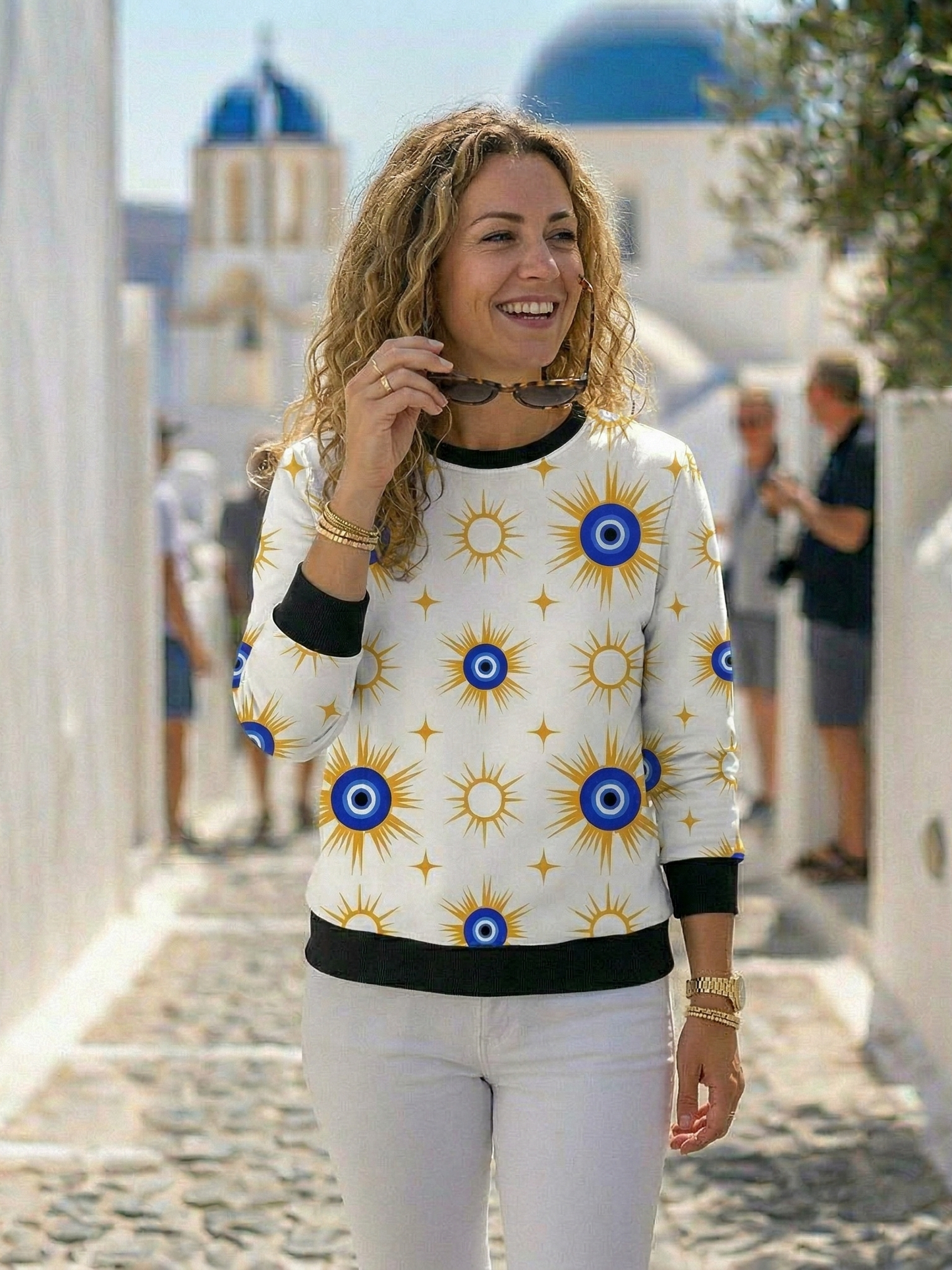 Radiant Evil Eye Print White Sweatshirt
