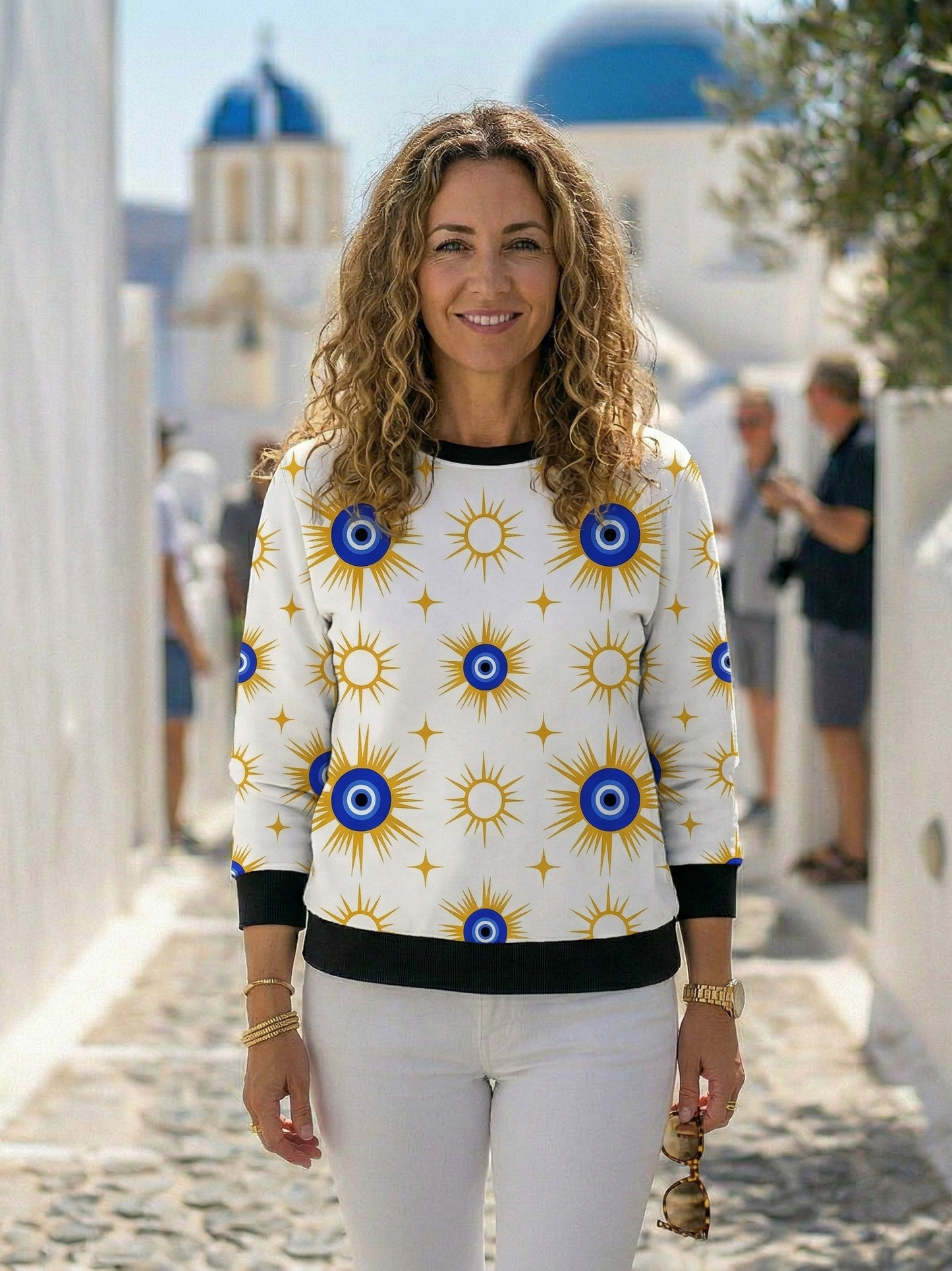 Radiant Evil Eye Print White Sweatshirt
