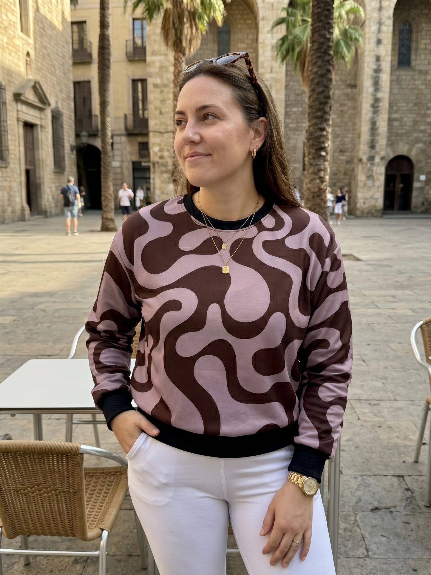 Smart Fluid Print Brown Sweatshirt