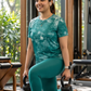 Calm Forest Print | Activewear Coord Set Tshirt With Tummy Tuck Green Leggings | Multi Sport | Odour Free