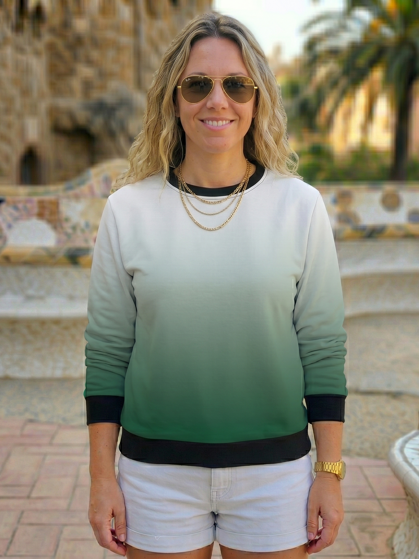 Fresh Gradient Print Green Sweatshirt