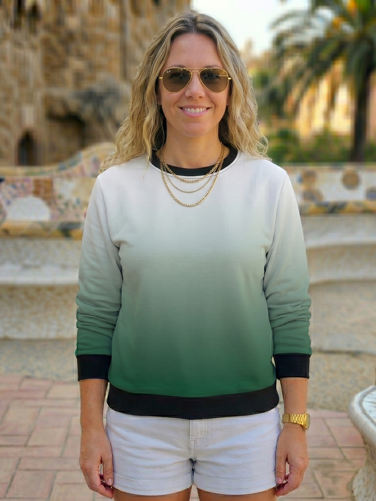 Fresh Gradient Print Green Sweatshirt