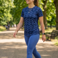 Cool Leaf Print | Activewear Coord Set Tshirt With Tummy Tuck Blue Leggings | Multi Sport | Odour Free